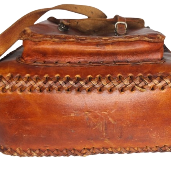 Handmade Leather Rustic Hipster Shoulder Bag Satchel Crossbody Dark Tan - Picture 5 of 7